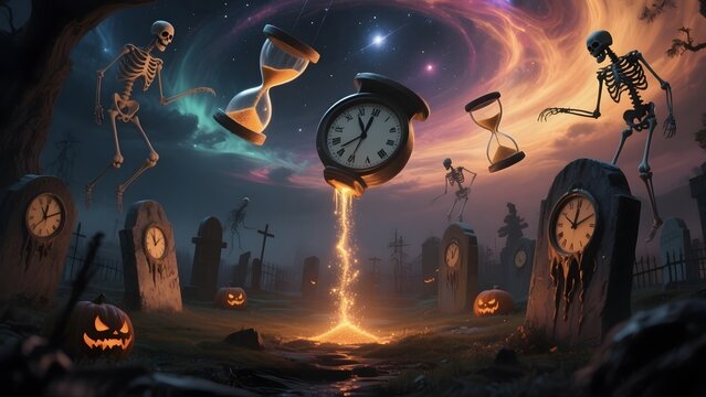 Surreal Halloween Scene with Spooky and Dreamlike vibes