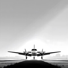 Propeller airplane sits on the runway preparing for flight