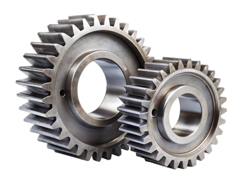 two big iron gears  isolated on white background. PNG.AI Generated.