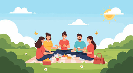 Happy Friends Enjoying a Sunny Picnic in the Park