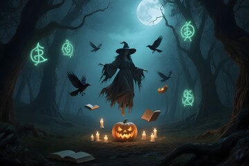 Surreal Halloween Scene with Spooky and Dreamlike vibes