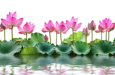 Lotus Flowers and Leaves on Water Isolated on Transparent Background PNG
