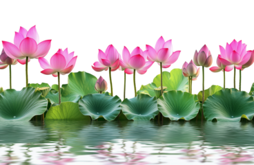 Lotus Flowers and Leaves on Water Isolated on Transparent Background PNG
