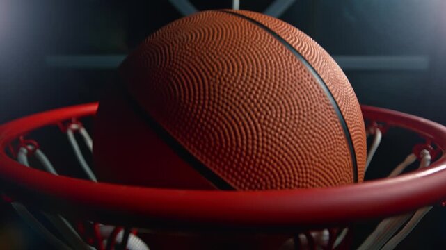 Super Slow Motion of Basketball Ball Going Through Hoop Net at 1000fps.