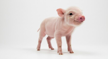 愛らしい子豚 白い背景で穏やかに立つ 柔らかな光輝く. AI Generated