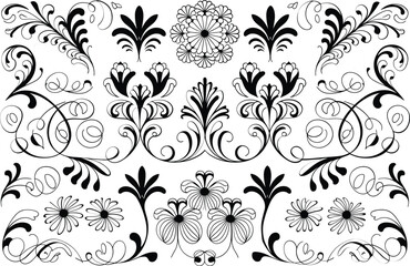 Elegant black and white floral scrollwork and swirls pattern