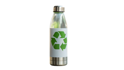 Reusable water bottle with recycle symbol promoting sustainability and eco friendly lifestyle choices today now isolated on transparent background