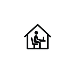 Remote work icon depicting a person sitting at a desk inside a house representing work from home concept