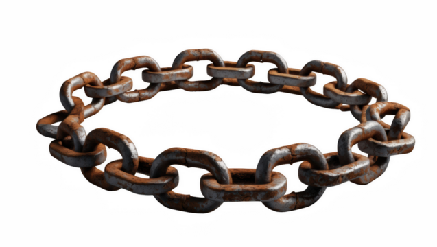 Rusty metal chain in circular shape with worn links   - Powered by Adobe