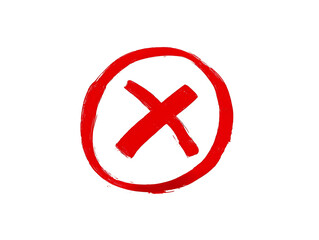 Red Grunge Cross in Circle on Transparent Background