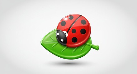 Fototapeta premium 3D rendering of a red ladybug with black spots resting on a bright green leaf