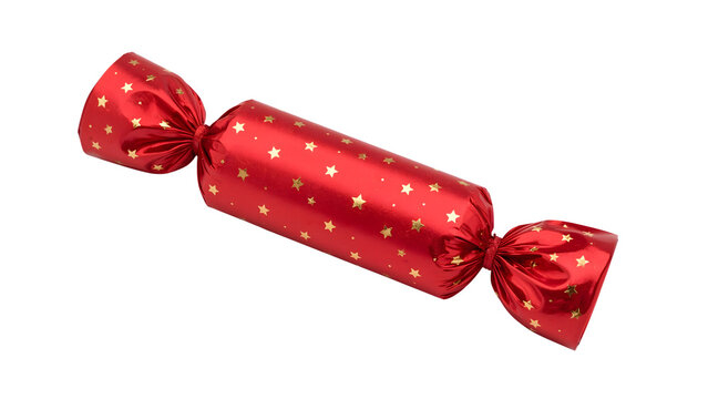 Festive red christmas cracker with gold stars on isolated background - Powered by Adobe