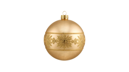Elegant gold christmas ornament with detailed festive pattern on isolated background