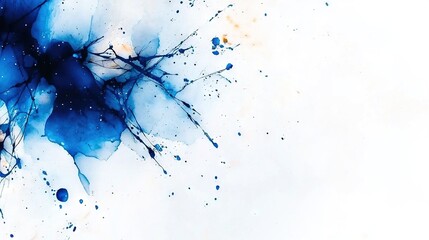   Blue flower on white background with blue-yellow splash on petals