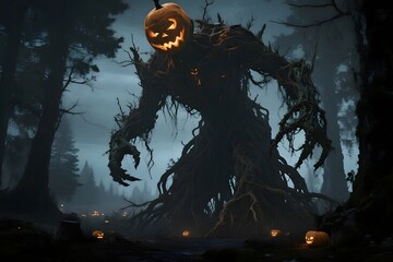 Surreal Halloween Scene with Spooky and Dreamlike vibes