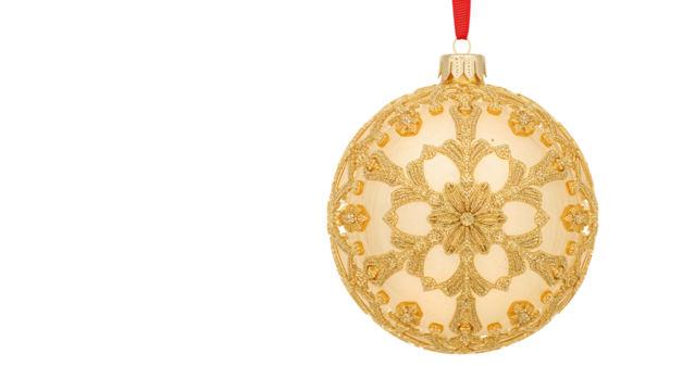 Elegant gold christmas ornament with intricate lace design on isolated background - Powered by Adobe