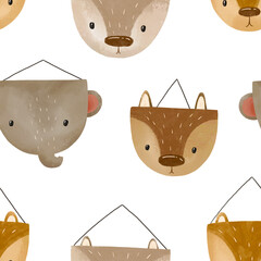 Fuuny forest animals eamless pattern. Boho animals endless hand drawn background