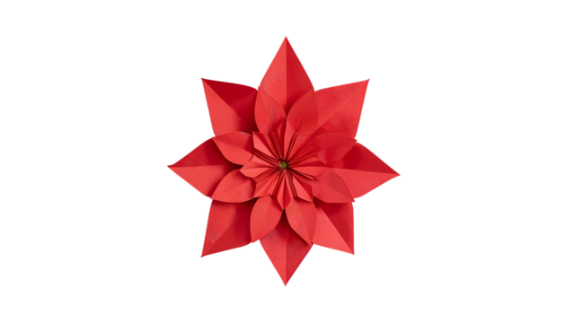 Origami red floral art: elegantly crafted paper flower with geometric precision