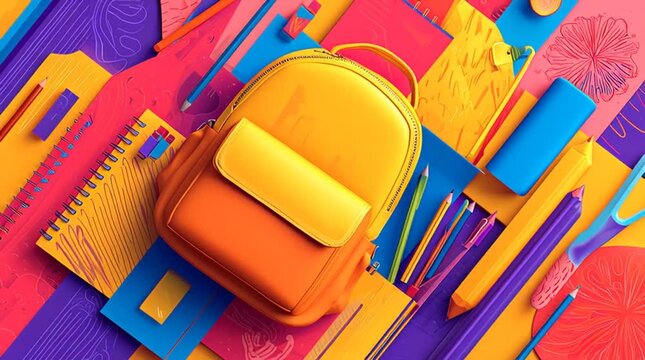 Mochila y materiales de papeler&iacute;a, fondo para composiciones con materiales escolares