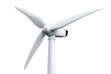 Wind turbine with three blades on a transparent background