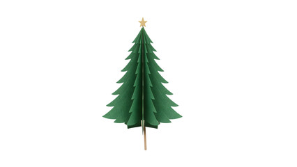 Fototapeta premium Minimalist paper christmas tree on isolated background with golden star accent