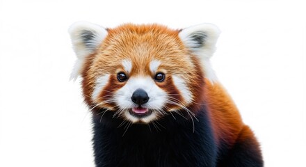 Obraz premium 愛らしいレッサーパンダ 白い背景 穏やかな表情 輝く瞳 鮮明写真. AI Generated