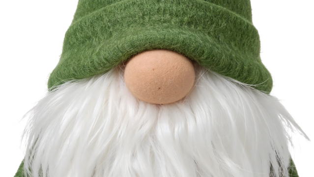 Whimsical furry gnome with green hat and long white beard