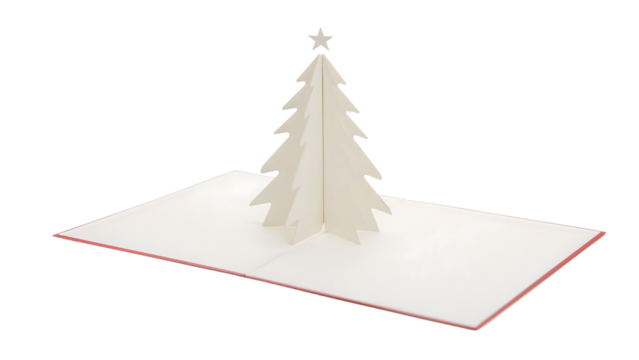 Elegant christmas popup card with white tree and star accents for festive greetings