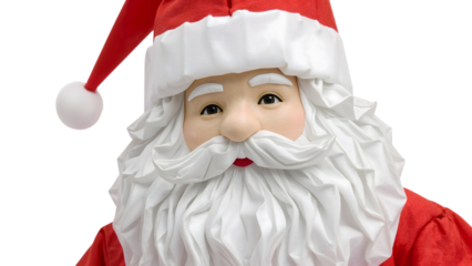 Festive santa claus figurine with red hat and white beard closeup