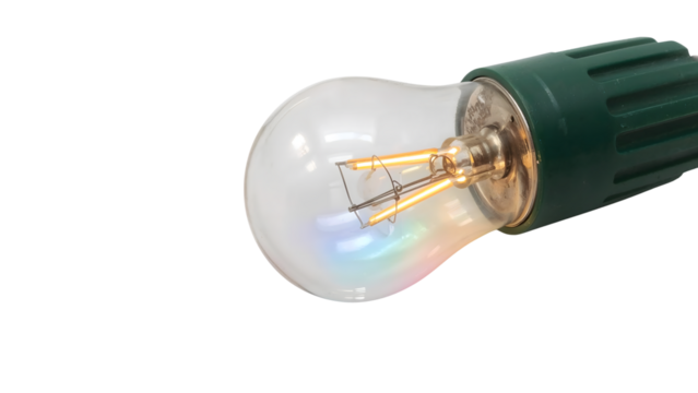 Rainbow light bulb with energyefficient filament on isolated background