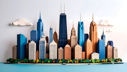 Obraz premium Paper Cut Skyline of a Cityscape with Artistic Clouds