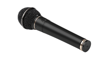 Professional black microphone with gold accents captures audio for performances, podcasts, and interviews, ready for broadcast.