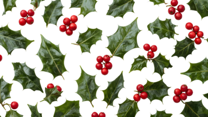 Festive holly leaves and berries pattern for christmas holiday decor and seasonal design