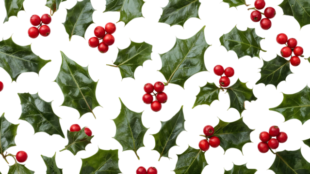 Festive holly leaves and berries pattern for christmas holiday decor and seasonal design