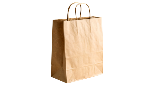 brown paper bag shopping retail grocery carryout merchandise packaging eco friendly container isolated on transparent background - Powered by Adobe