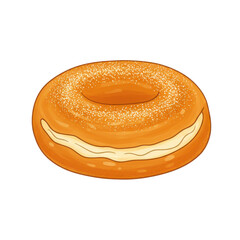 Colorful donut with cream filling and sugar topping on a plain background, ideal for dessert promotions