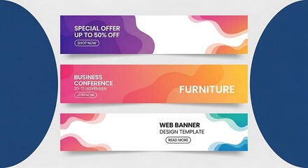 Photo of modern abstract banner design template with colorful fluid shapes