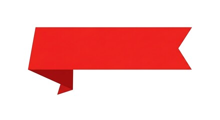Photo of a vibrant red ribbon banner is isolated on white background
