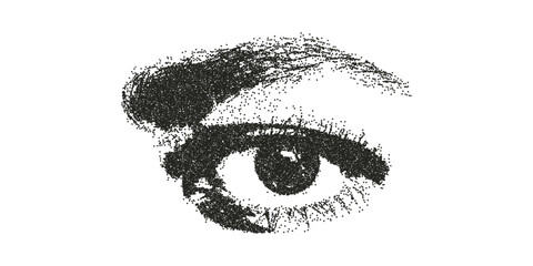 Stippling halftone eye. Photocopy stipple effect. Grungy punk aesthetic perfect for zines, posters, DIY flyers, tattoo, graphics, album art