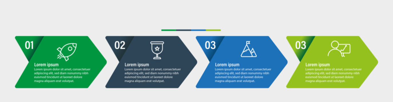 Arrow step infographic with four colorful sections and icons, ideal for business or presentation use	