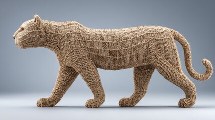 Cute abstract sculpture of a prowling tiger in rattan digital art figure energy in contemporary environment