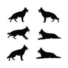 German Shepherd silhouettes standing and resting black