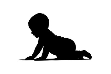 Silhouette of baby crawling and exploring the world