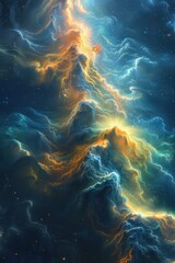 Fototapeta premium Vibrant Nebula with Glowing Stars and Cosmic Clouds in Deep Space