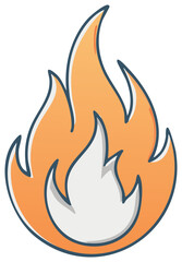 Illustration of a flame with orange and white colors, graphic design, cartoon style.