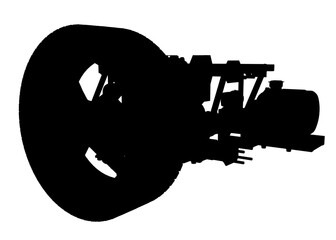 A black and white silhouette of a car chassis stands out against a clean white background, highlighting the drive unit and modular structure. The minimalist design emphasizes sleek automotive.