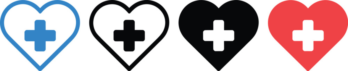 Fototapeta premium Heart and cross. heart logo icon design in three styles. vector illustration