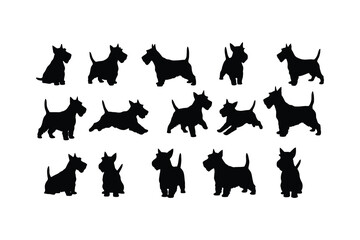Scottish terrier dogs black silhouettes various poses