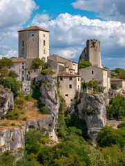 Fototapeta premium Picturesque peyrepertuse fortress overlooking french landscape on sunny day