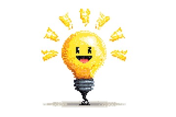 Pixel art light bulb shining with happiness and new ideas